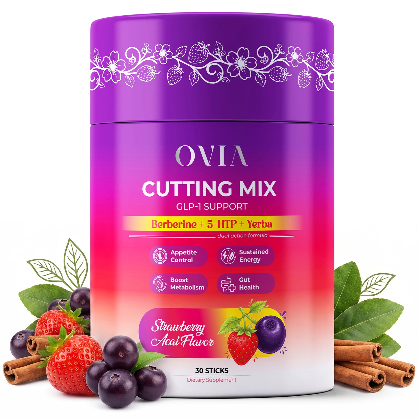 OVIA Cutting Mix Appetite Control, Strawberry Acai, 30 Sticks