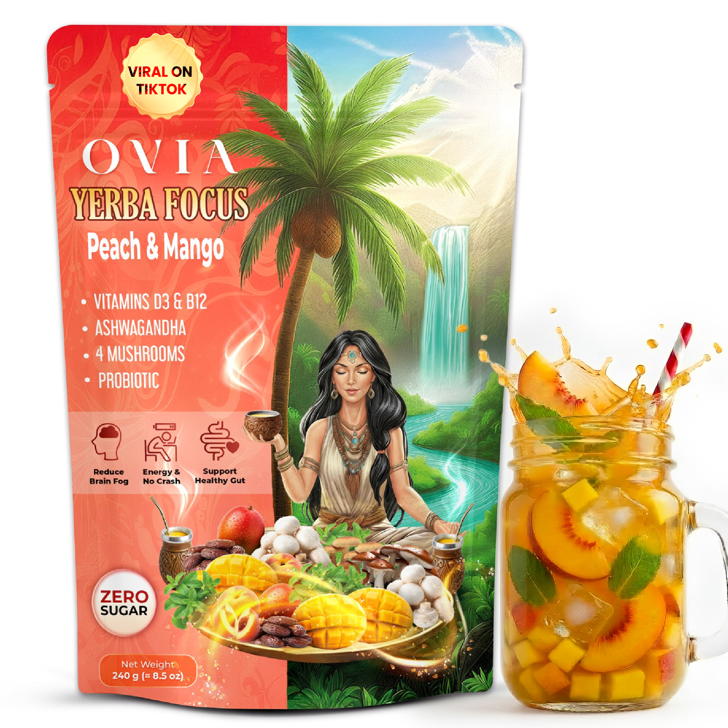 OVIA Yerba Focus for Weight Loss, Energy, Reduce Brain Fog, 240g, 30 Servings